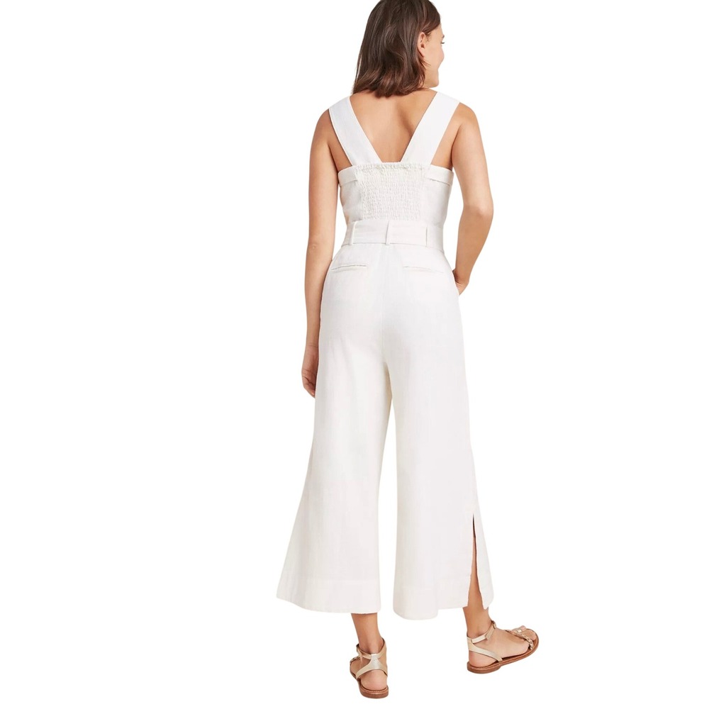 Anthropologie Women's Cream Cape Cod Button Belted Wide Leg Jumpsuit Size 8 - Picture 9 of 16
